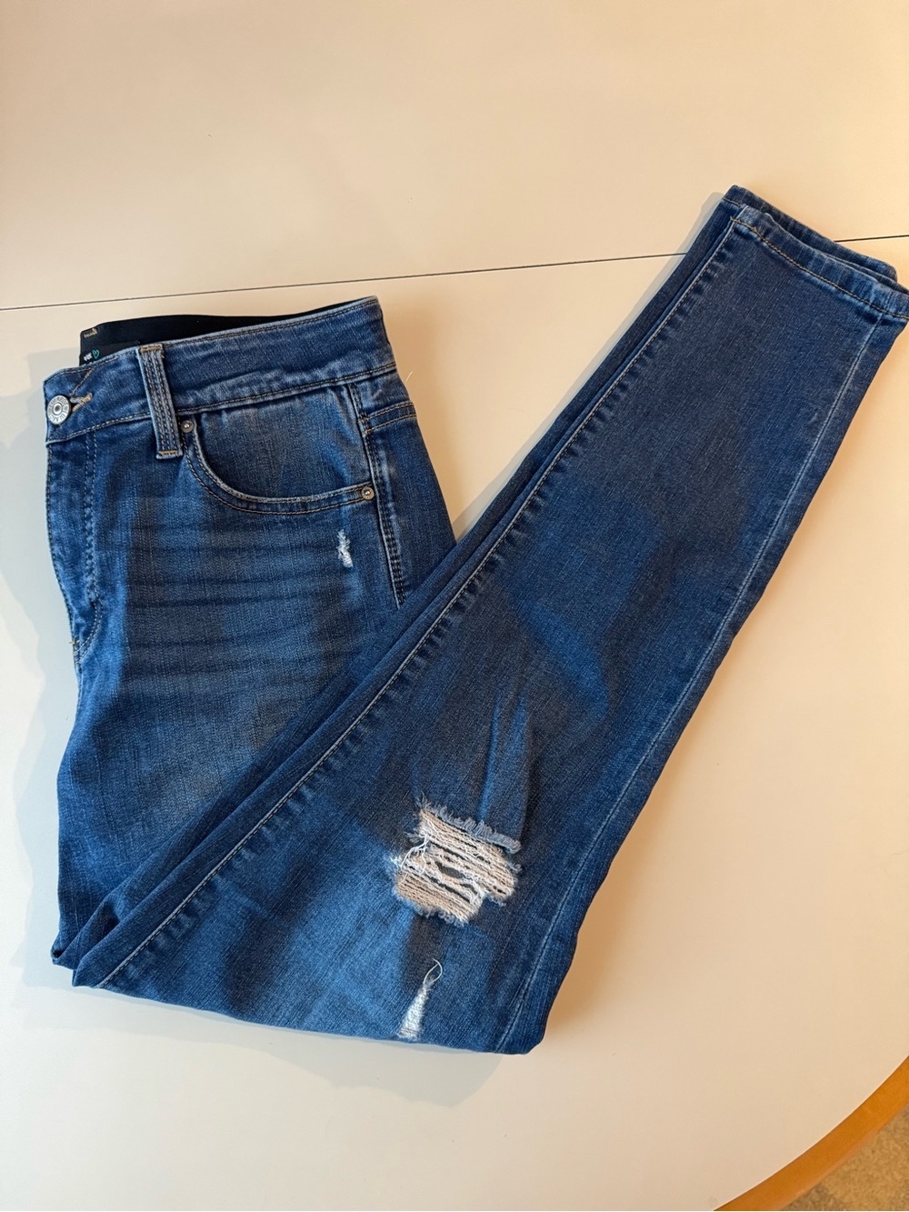 Lularoe Women’s Distressed Dark Blue Elastic Band Skinny Jeans